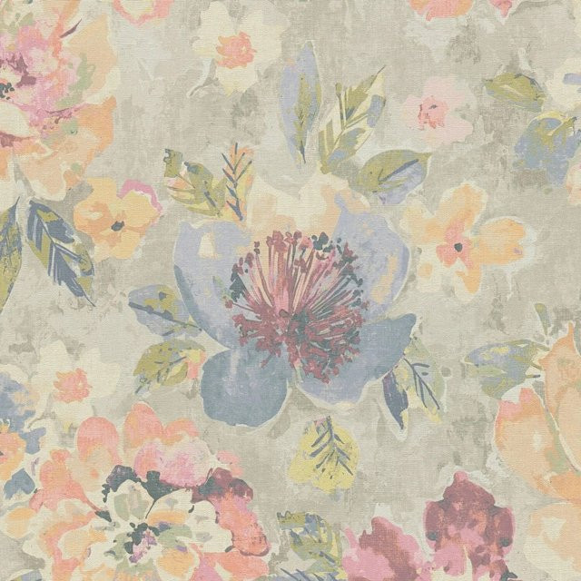 PROFHOME Tapete Blumen Aquarell-Stil in Grau, Pink und Blau, Vlies, Matt, Breite: 0,53 m, Länge: 10,05 m - Bild 1