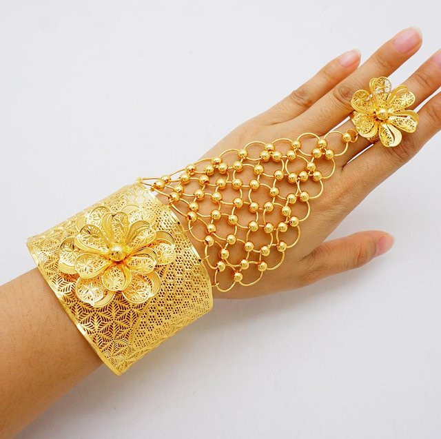 Armband mit Ring, Goldfarben, Kupfer, Damen - Bild 1
