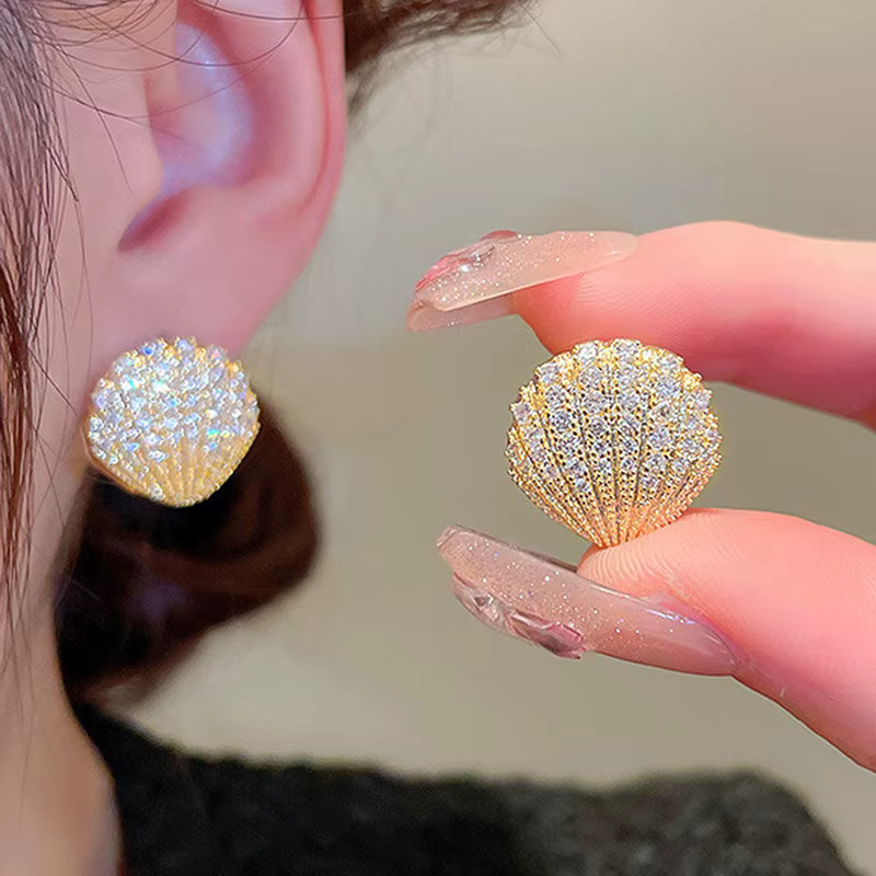 Huitan Creolen, Muschelform, Gold, Zirkonia, Damen - Bild 2
