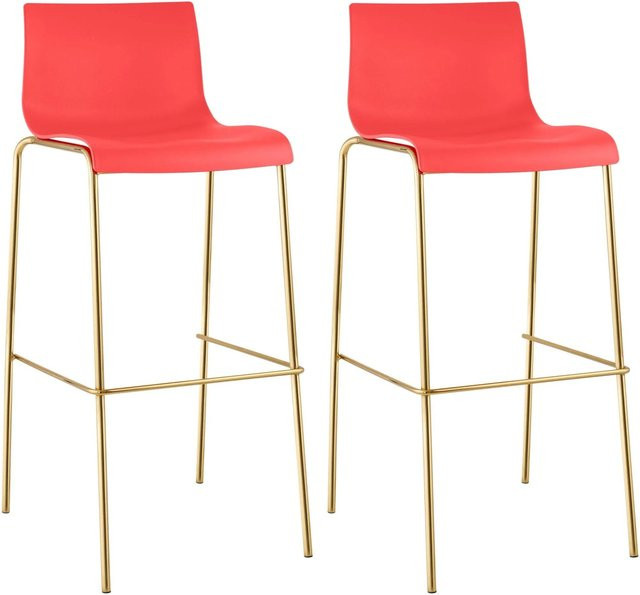 DELUKE 2er Set Barhocker TENAR in Rot mit Gold, moderne Barstühle aus Kunststoff mit Lehne, B/T/H: 43 x 48 x 100 cm - Bild 1