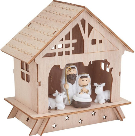 VBS Holz-Steckmotiv Krippe mit Figuren in Beige für die Weihnachtszeit