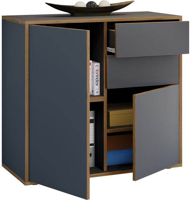 VCM Holz Kommode Salia Sideboard mit Drehtüren und Schubladen für Büro oder Wohnzimmer, H x B x T: 74 x 80 x 33 cm - Bild 1