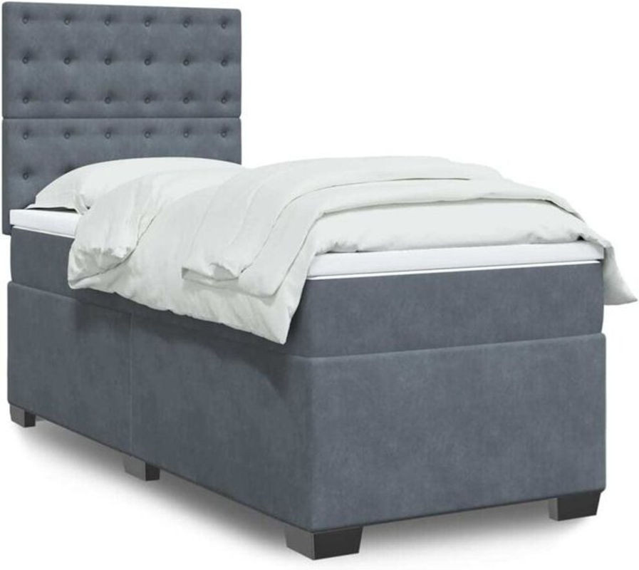 vidaxl Boxspringbett mit Matratze aus Samt in Grau B/T/H: 80 x 200 x 150,5 cm - Bild 1