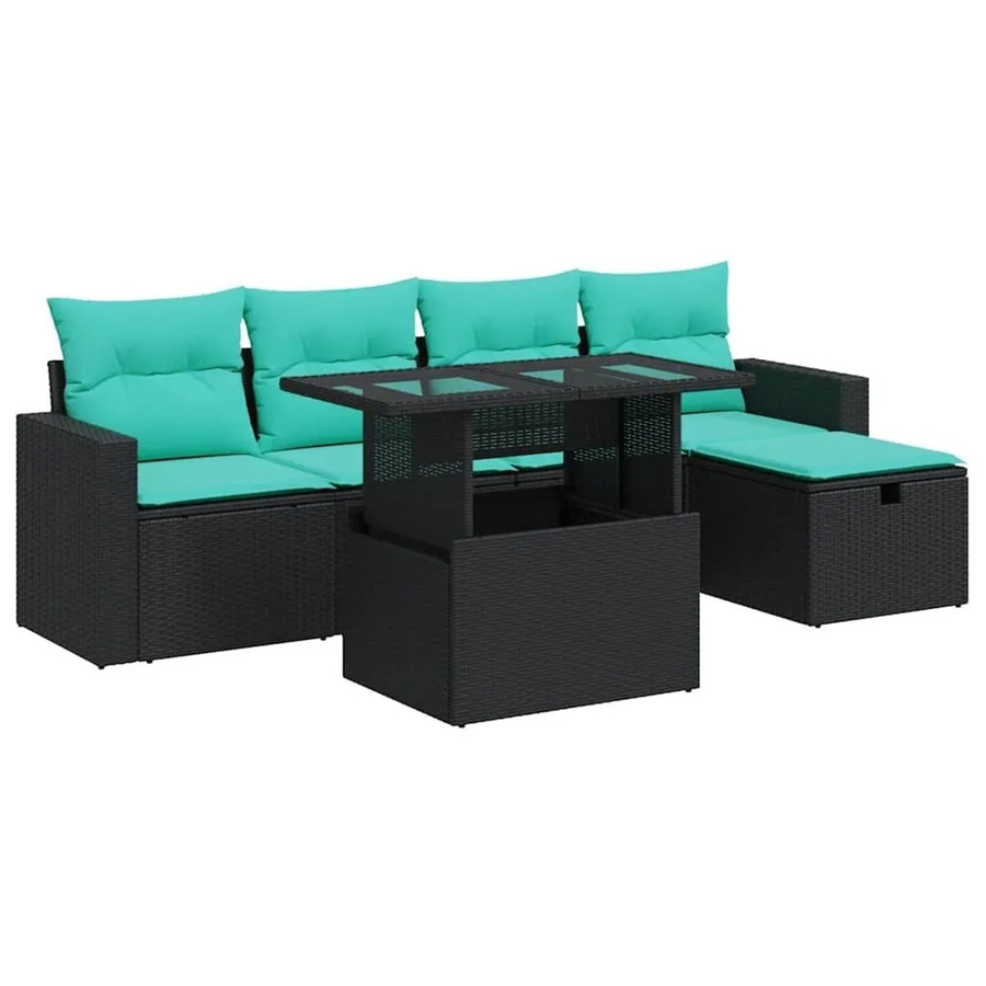 vidaXL 6-teilige Garten-Sofagarnitur aus Poly-Rattan und Akazie in Grau mit Kissen - Bild 2