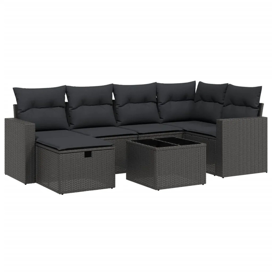 vidaXL 7-tlg Garten-Sofagarnitur aus Poly Rattan mit Kissen in Schwarz - Bild 2
