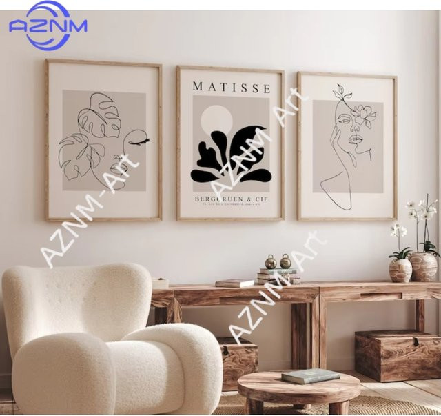 AZNM Abstrakte Frauenfigur Kunstleinwand mit Linienzeichnung im Boho-Stil als Wandbild - Bild 1