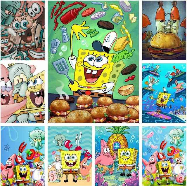 Potdemiel SpongeBob Schwammkopf 5D DIY Diamantmalerei-Set mit runden Steinen in Multicolour, B/H: 30 x 30 cm - Bild 1