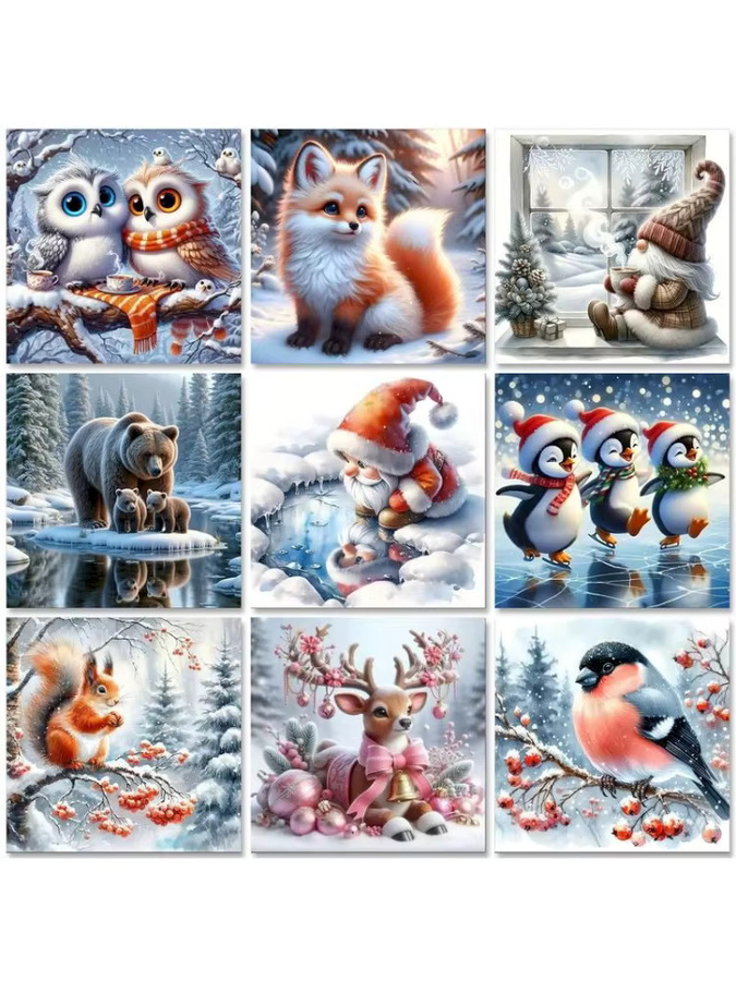 YUTTEE DIY 5D Diamantmalerei Set mit Bär und Pinguin in Winter-Optik, bunte Stickerei mit runden Diamanten, Breite: 20 cm, Höhe: 20 cm - Bild 3