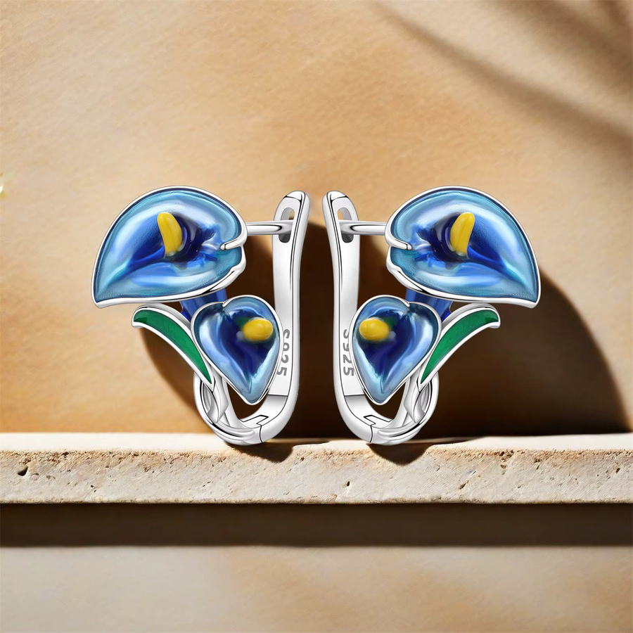 CYCUFF Creolen, 925 Silber, Blau, Lotusblumen, Damen - Bild 4