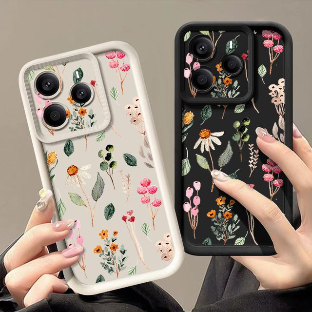 Stoßfeste Silikon Handyhülle mit Blumenmuster für Xiaomi Redmi Note 14 13 Pro 4G und Note 13 14 Pro Plus 5G in Weiß und Multicolour - Bild 1