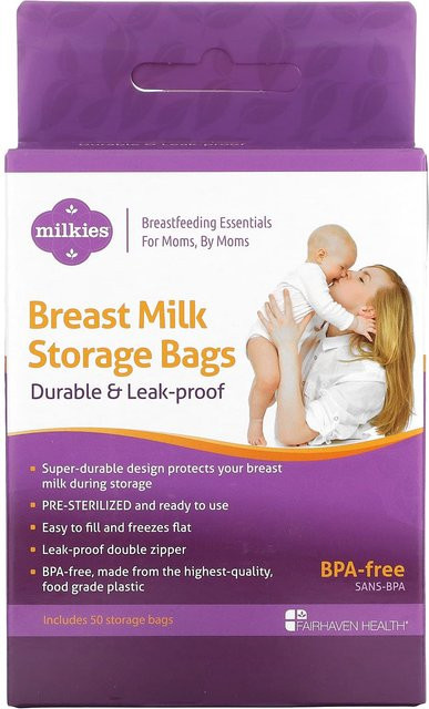 Fairhaven Health Muttermilch-Aufbewahrungsbeutel, auslaufsicher und gefriergeeignet, BPA-frei, Blau, 50 Stück - Bild 1