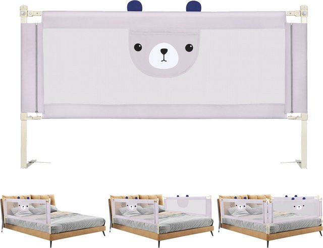 Verstellbare Baby-Bett-Sicherheitsbarriere aus Metall und atmungsaktivem Textil mit niedlichem Muster in Hellgrau, Länge: 175 cm oder 200 cm - Bild 1