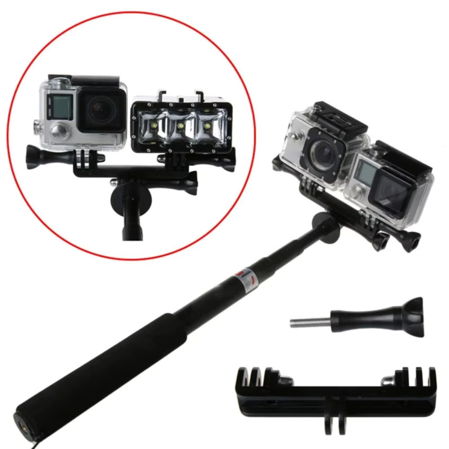 EXSKOF Dual Twin Mount Einbeinstativ Adapter Halter in Schwarz für GoPro Hero, SJCAM, AKASO, Insta360 und DJI Osmo Action Kameras - Bild 3