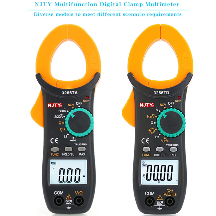 NJTY 3266TA Digitales Zangenmessgerät Multimeter Zangenamperemeter in Orange zur Messung von Kapazität, Temperatur, Dioden und Frequenz (AC/DC) - Bild 1