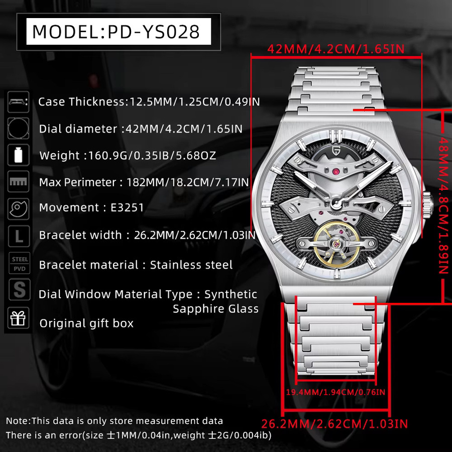 PAGANI DESIGN Armbanduhr Automatik, Edelstahl, Weiß, 42 mm, Herren - Bild 6