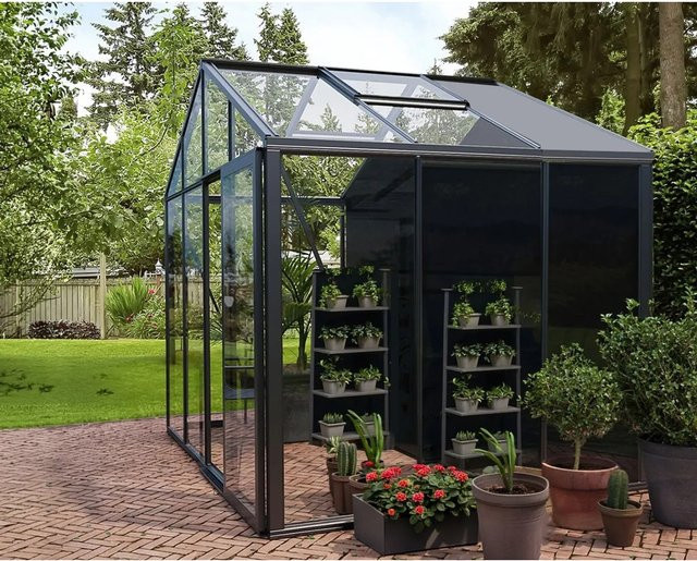 Bloomcabin Gewächshaus Klassik mit integriertem Stauraum, Schwarz, B: 309,0 cm, T: 235,0 cm, H: 204,0 cm (inkl. Dachfenster, Belüftungssystem und Sicherheitsglas) - Bild 1