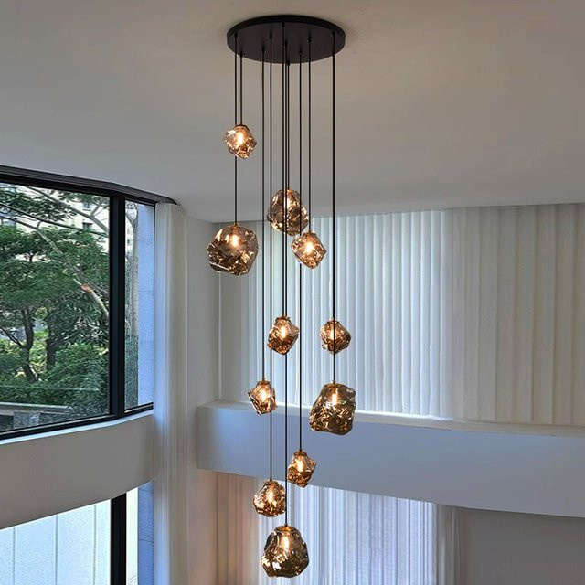 Joemade Moderne LED-Pendelleuchte aus Glas für Wohnzimmer und Treppenhaus in Gold/Messing oder Schwarz - Bild 1