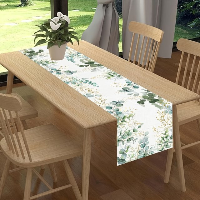 VIKAMA Tischläufer mit grünem Blumendruck aus Leinen, rechteckig, B/H: 90 x 33 cm - Bild 1