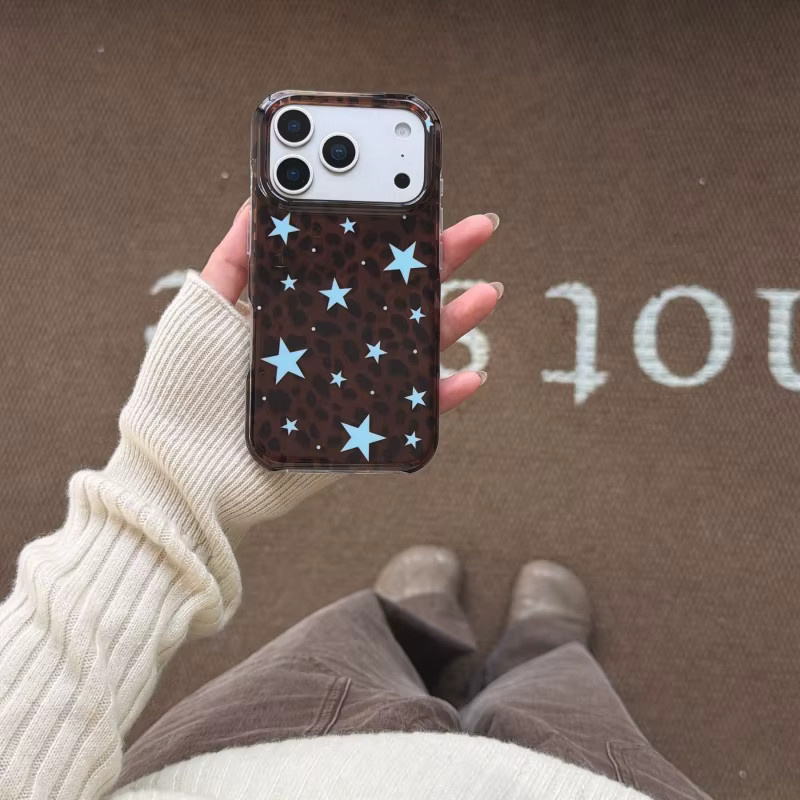 Braune Anti-Fall-Handyhülle mit Leopardenmuster und blauen Sternen für iPhone 17 17Pro 17Promax 16 16Pro 16Promax 15 15Promax 14 14Pro 13 - Bild 2