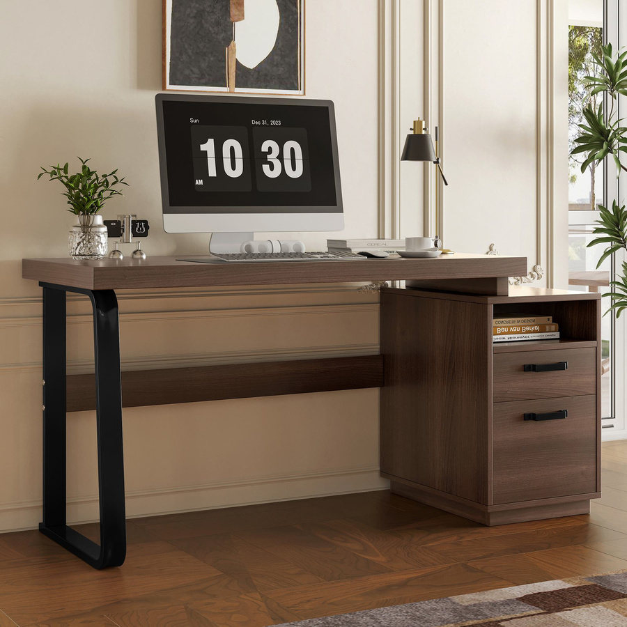 Aosom Schreibtisch in modernem minimalistischem Design mit Schubladen und Metallgestell, Farbe Braun, B/T/H: 161 x 54 x 76,3 cm - Bild 2