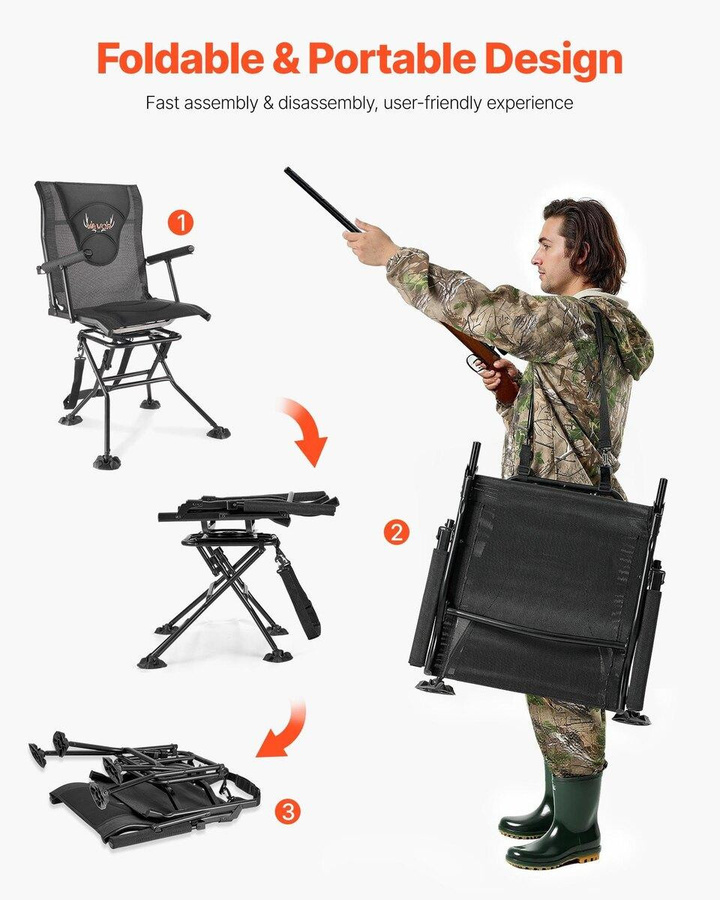 Buying Solutions MB Jagdstuhl Tarn, 360 Grad geräuschlos drehbar, faltbarer tragbarer Sitz mit Armlehnen und Stahlrahmen, Schwarz - Bild 6