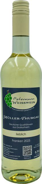 Petermann Müller-Thurgau Weißwein, Franken, 2025, lieblich, 0,75 l - Bild 1