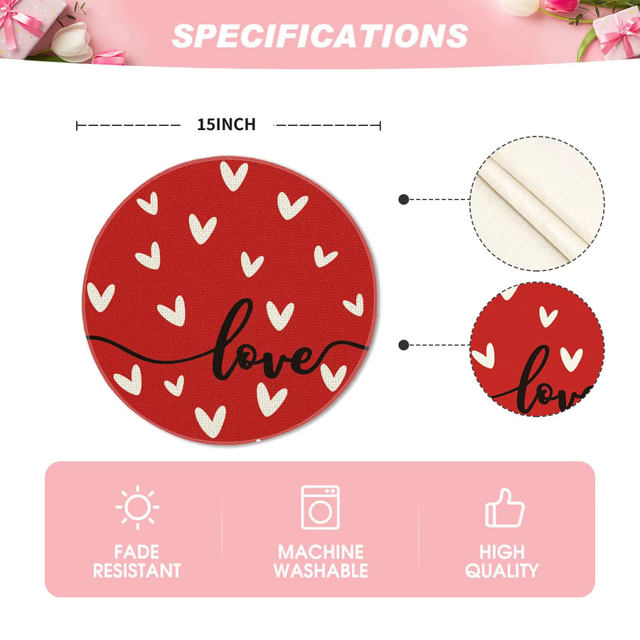 VIKAMA Runde Essensmatten mit Liebe-Motiv in Rot für Valentinstag und Jahrestag - Bild 5