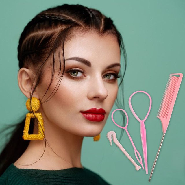 HNKMP Zopfwerkzeug-Set, 4-teilig, Haarstyling-Zubehör für Damen und Mädchen - Bild 1