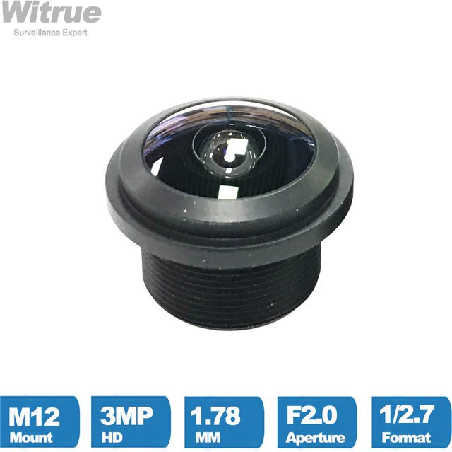 Witrue Fischaugenobjektiv 1,781mm HD 3 Megapixel M12 X P0,5 Anschluss 1/2,7' F2,0 Wasserdicht IP68 mit 650nm IR-Filter in Schwarz für Sicherheits-CCTV-Kameras - Bild 1