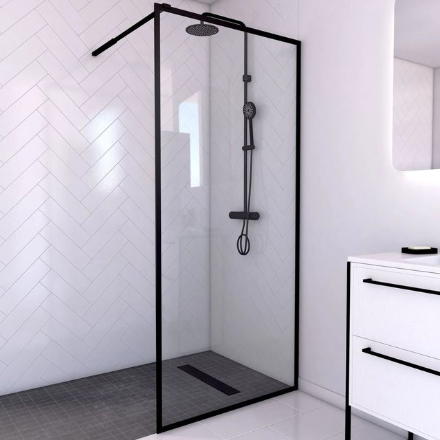 Aurlane Duschwand Factory Walk-In, Schwarz, Transparent, B: 90 cm, H: 200 cm - Bild 1