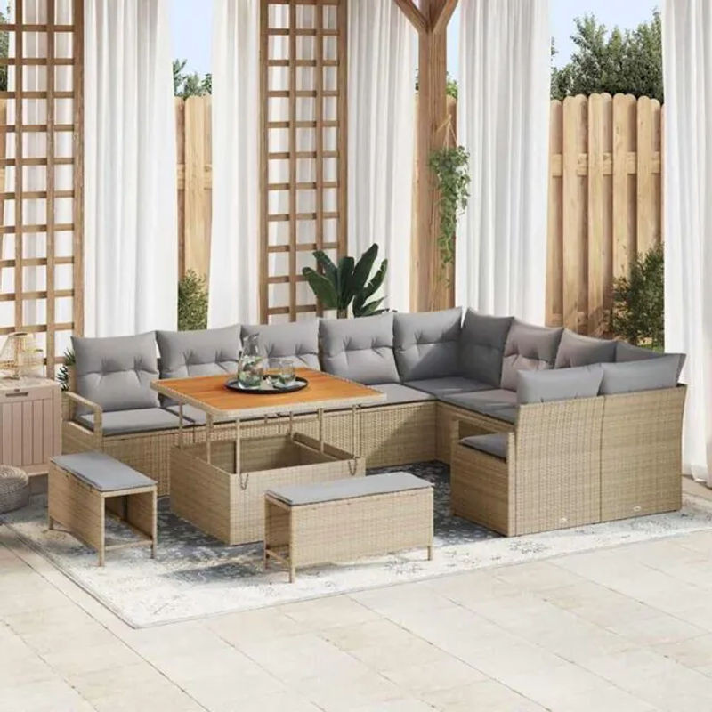 Modernes Garten-Sofa-Set aus Poly-Rattan mit 12 Kissen in Beige von vidaxl - Bild 1