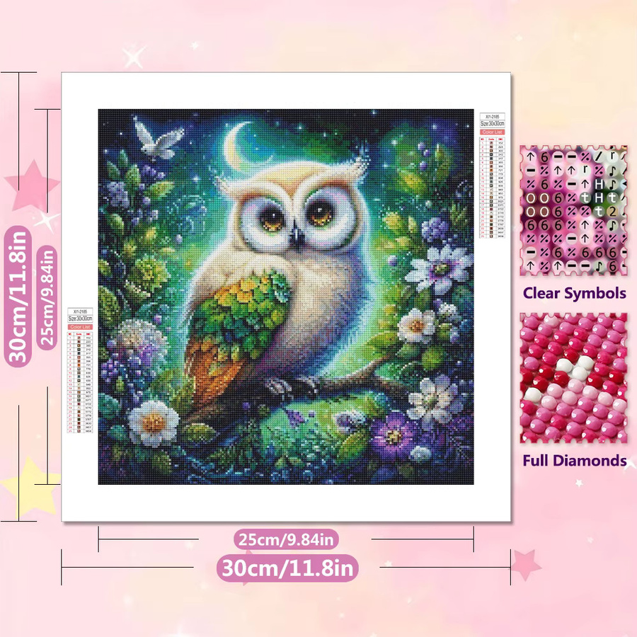 EverShine Diamant-Gemälde Eule und Mond DIY-Stickerei als Mosaik-Kunsthandwerk in Multicolour, rund, Durchmesser: 20 cm - Bild 2