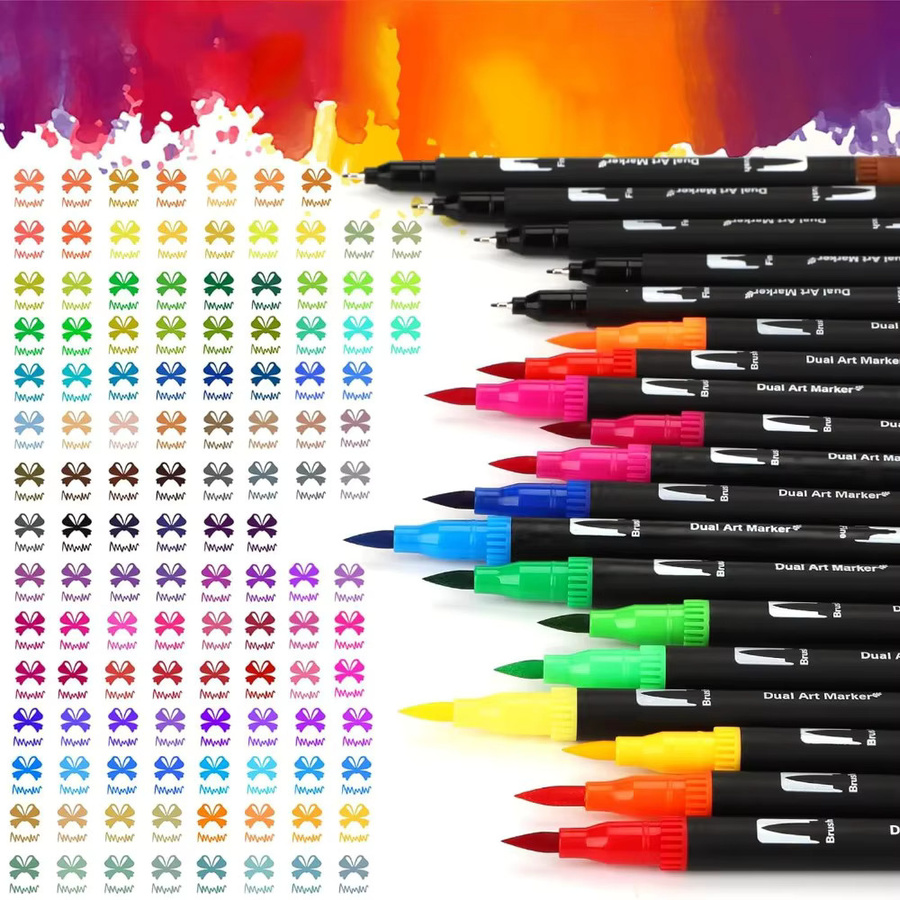 120 Farben Doppelspitzen-Marker-Set mit Pinsel- und Feinspitze, wasserbasierte Stifte in Multicolour für Malbücher, Zeichnen und Lettering - Bild 5