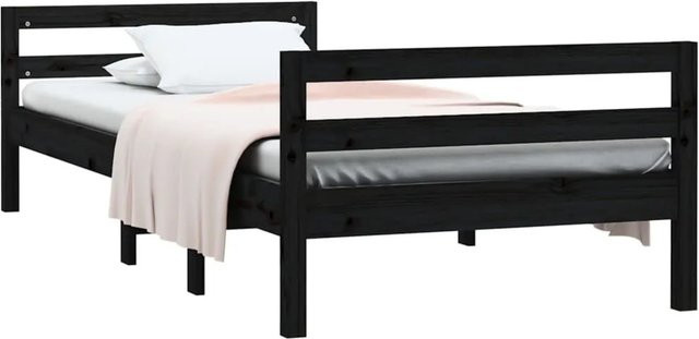 vidaXL Massivholzbett aus Kiefer in Schwarz, minimalistisches Design, B/T: 75 x 190 cm - Bild 1