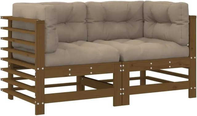 vidaXL Ecksofa Set aus Massivholz Kiefer in Braun mit Kissen in L-Form und rustikaler Optik - Bild 1