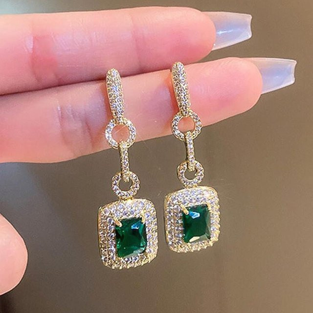 Lange Hängende Ohrringe, Gold Farbe, Grün, Cubic Zirkon, Damen - Bild 1