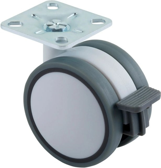 SOTECH Möbelrolle HAMM mit Bremse in Weiß und Grau, Durchmesser: 63 mm, Höhe: 74,5 mm, Anschraubplatte: 47 x 47 mm - Bild 1