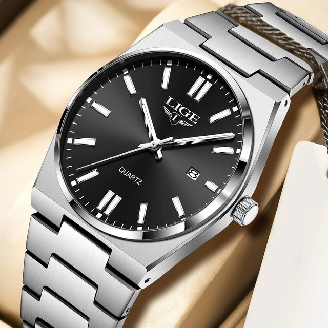 LIGE Armbanduhr Edelstahl, Quarz, Datum, Wochentag, Herren - Bild 1