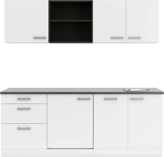 OPTIFIT Oslo214 Küchenzeile in Weiß mit modernem Design und melaminbeschichteter Qualitätsspanplatte, Breite: 210 cm - Bild 1