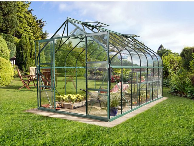 Vitavia Gewächshaus Diana 11500 ESG Smaragd Vorzugsset mit Doppelschiebetür, Dachfenster, Regenrinnen und Fundamentrahmen, B/T/H: 254 x 136 x 254 cm - Bild 1