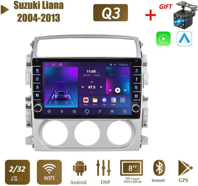 Icreative Android Auto Radio für Suzuki Liana 2004-2013 mit GPS Navigation, CarPlay, Bluetooth, WiFi und 32GB Speicher, 8 Zoll Display, Grau - Bild 1