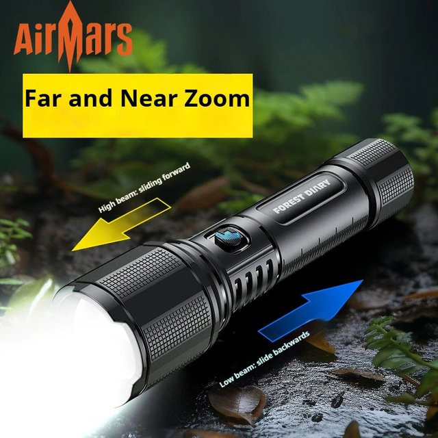 AIRAMRS ZF02 LED Outdoor Taschenlampe mit Zoom und Wasserdichtigkeit, Schwarz - Bild 1