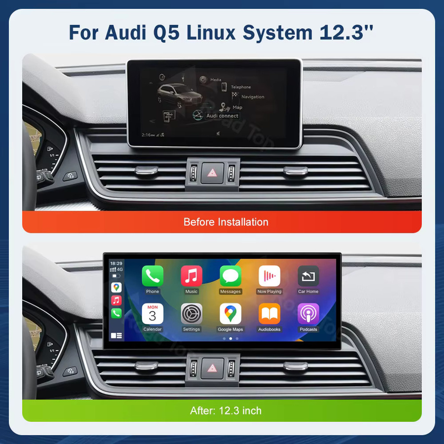 Road Top 12,3 Zoll Multimedia-Display-Touchscreen für Audi Q5 MIB 2018-2019 mit Wireless Carplay, Android Auto, Airplay und Miracast in Schwarz - Bild 3