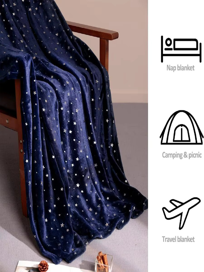 Stellhome Star Überwurfdecke aus Plüsch-Flanell-Fleece, Marineblau, B/H: 101 x 127 cm - Bild 2