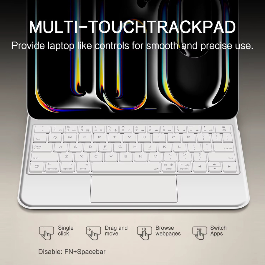 AJIUYU Magic Keyboard Case für iPad Pro 11 und 12.9 M4 sowie iPad Air 4, 5 und 6 mit Pogo Pin Direktverbindung und Hintergrundbeleuchtung in Weiß - Bild 4