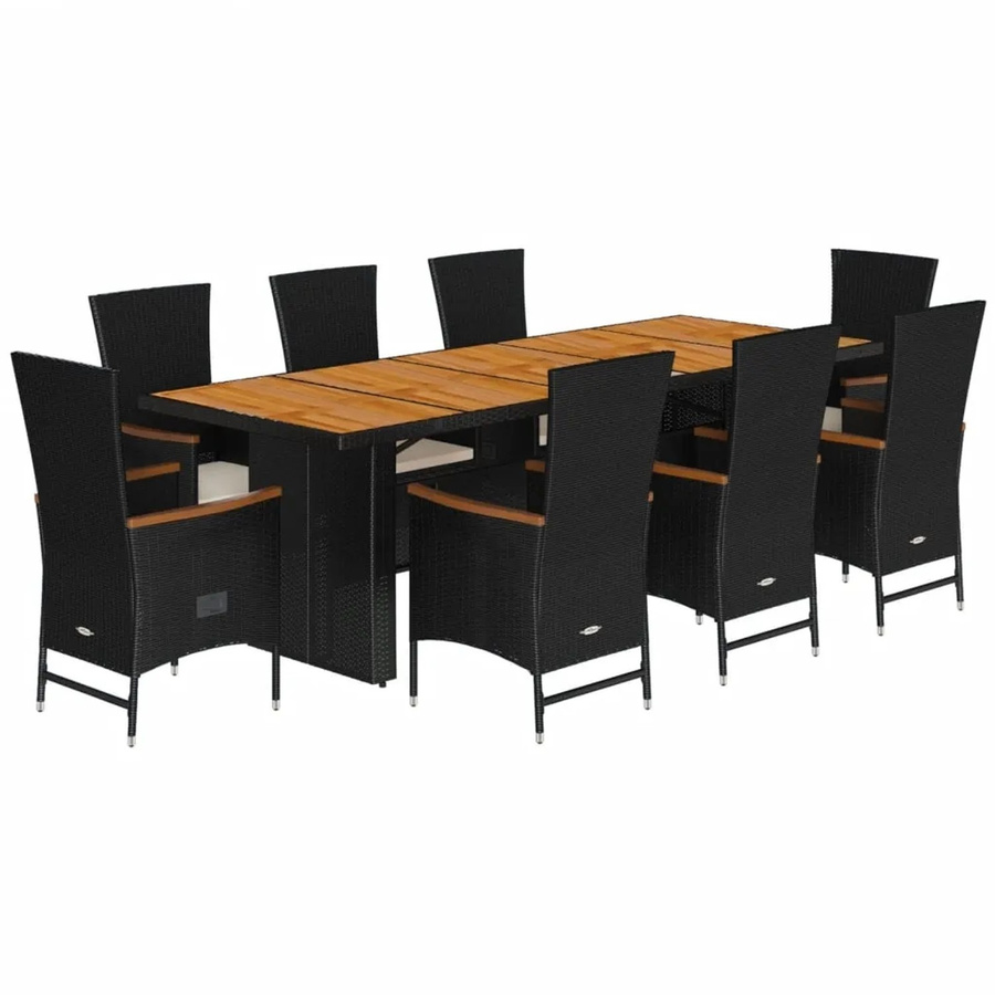 vidaXL 9-teilige Garten-Essgruppe aus schwarzem PE-Rattan und Akazienholz mit Kissen - Bild 2