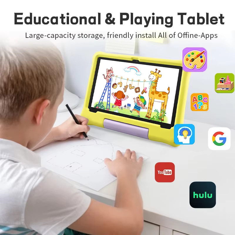 Paitanry Kinder-Tablet mit Android 15, 10,1 Zoll Display, 8 GB RAM, 64 GB Speicher, Gelb, inklusive Hülle und Dual-Kamera - Bild 2
