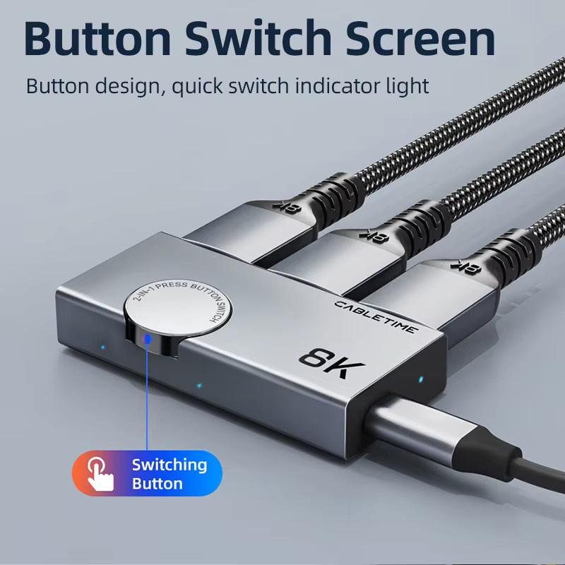 CABLETIME HDMI Splitter 2-in-1 Umschalter mit 8K 60Hz und 4K 120Hz Unterstützung sowie 3D Vision in Aluminium-Design als Adapter für Laptop und Macbook - Bild 4