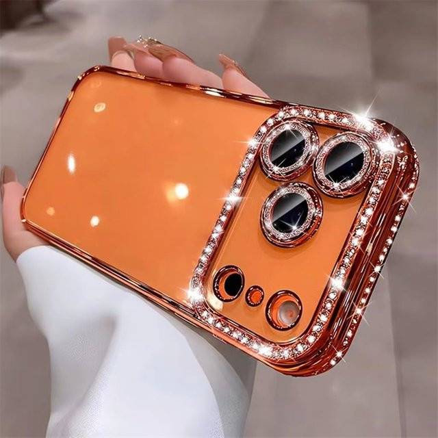 NMEGOU Glitzer-Diamant Klarsichthülle für iPhone 17 Air 16 15 14 13 12 11 Pro Max Plus mit stoßfester Glasfolie in Transparent und Schwarz - Bild 1