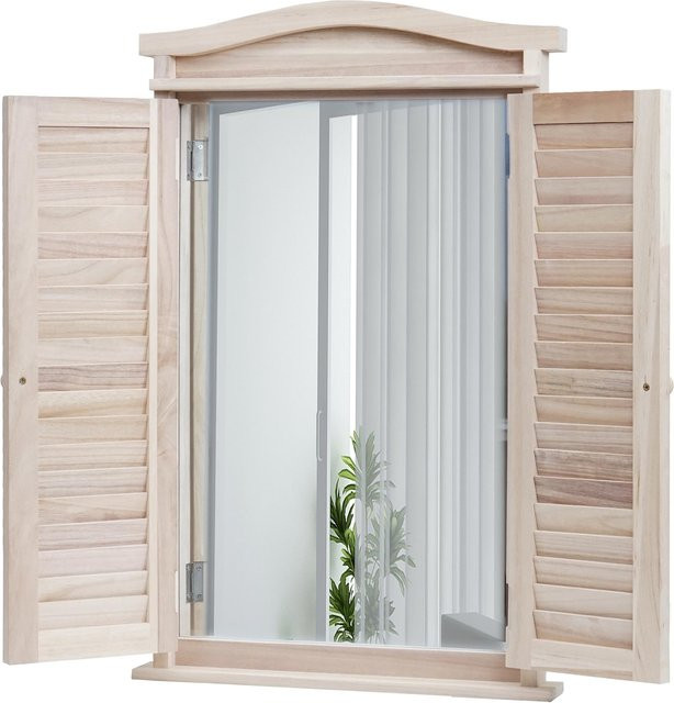 MCW Wandspiegel Badspiegel im Shabby-Chic-Design mit Fensterläden, Naturfarben, H x B x T: 71 x 46 x 5 cm - Bild 1
